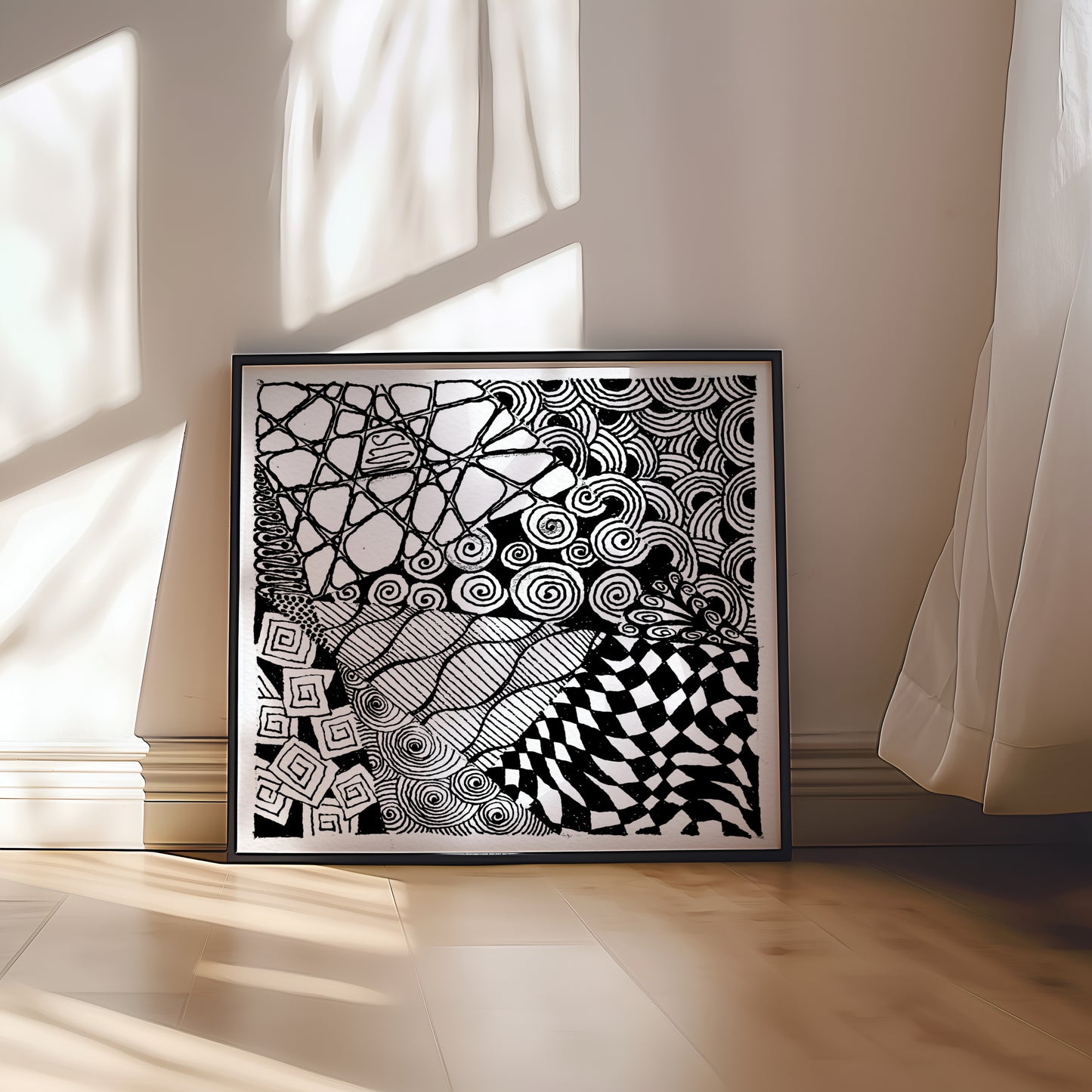 Neurografik Poster; Handgezeichnete, minimalistische geometrische Wandkunst auf hochwertigem Künstlerpapier
