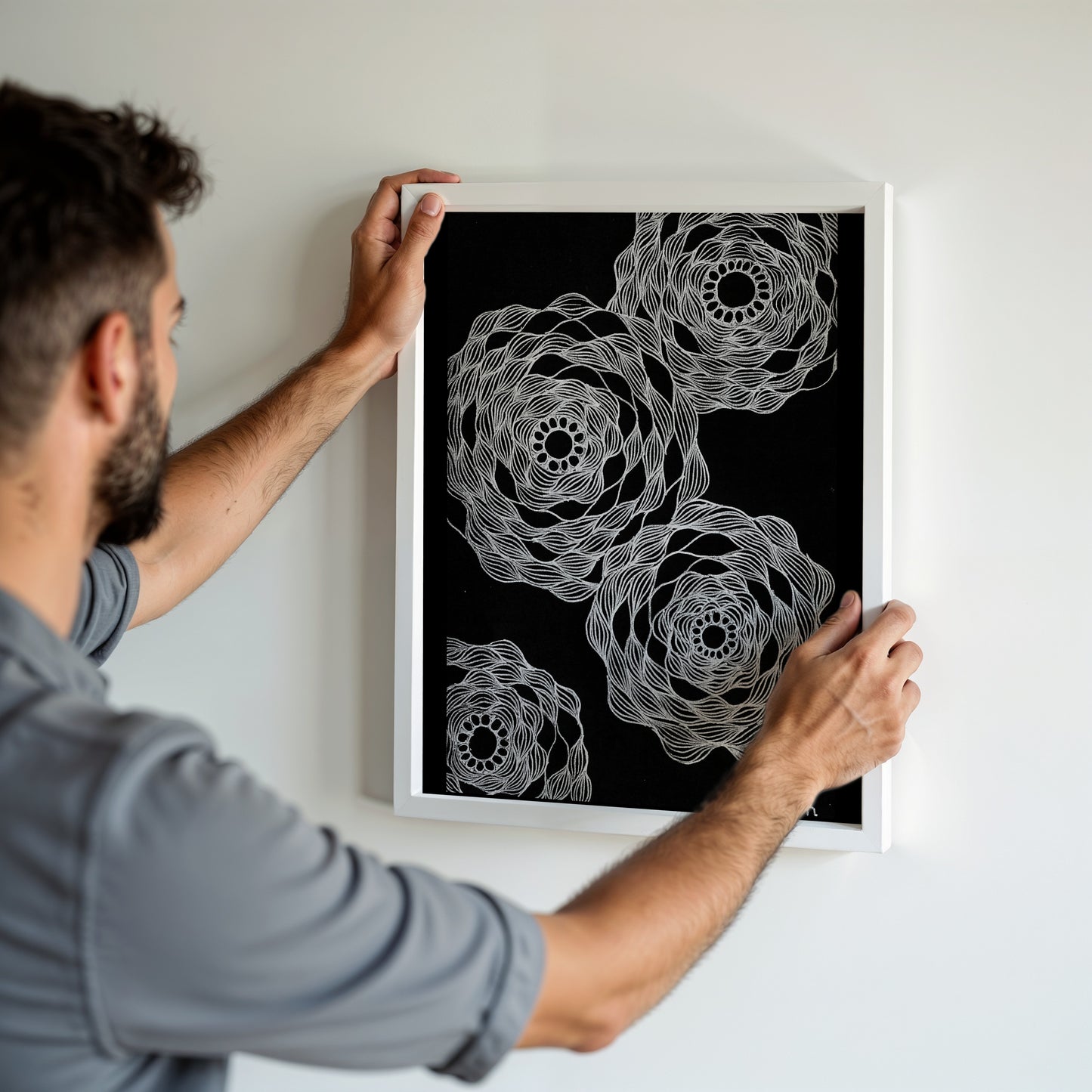 Neurografik Poster in Schwarz Silber, Minimalistische geometrische Wandkunst, Wanddeko Wohnzimmer, ungerahmt, Wall Art, Wall Decor, Trendy Wall Art Prints - Hochwertiges Künstlerpapier, seidenmatt