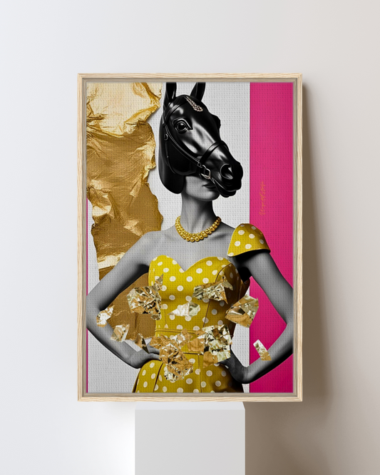 Italian Horse Lady - Extravagante gerahmte Leinwand, Holzrahmen, Luxury Decor, Framed Canva, Italian Design, Trendy Wall Art