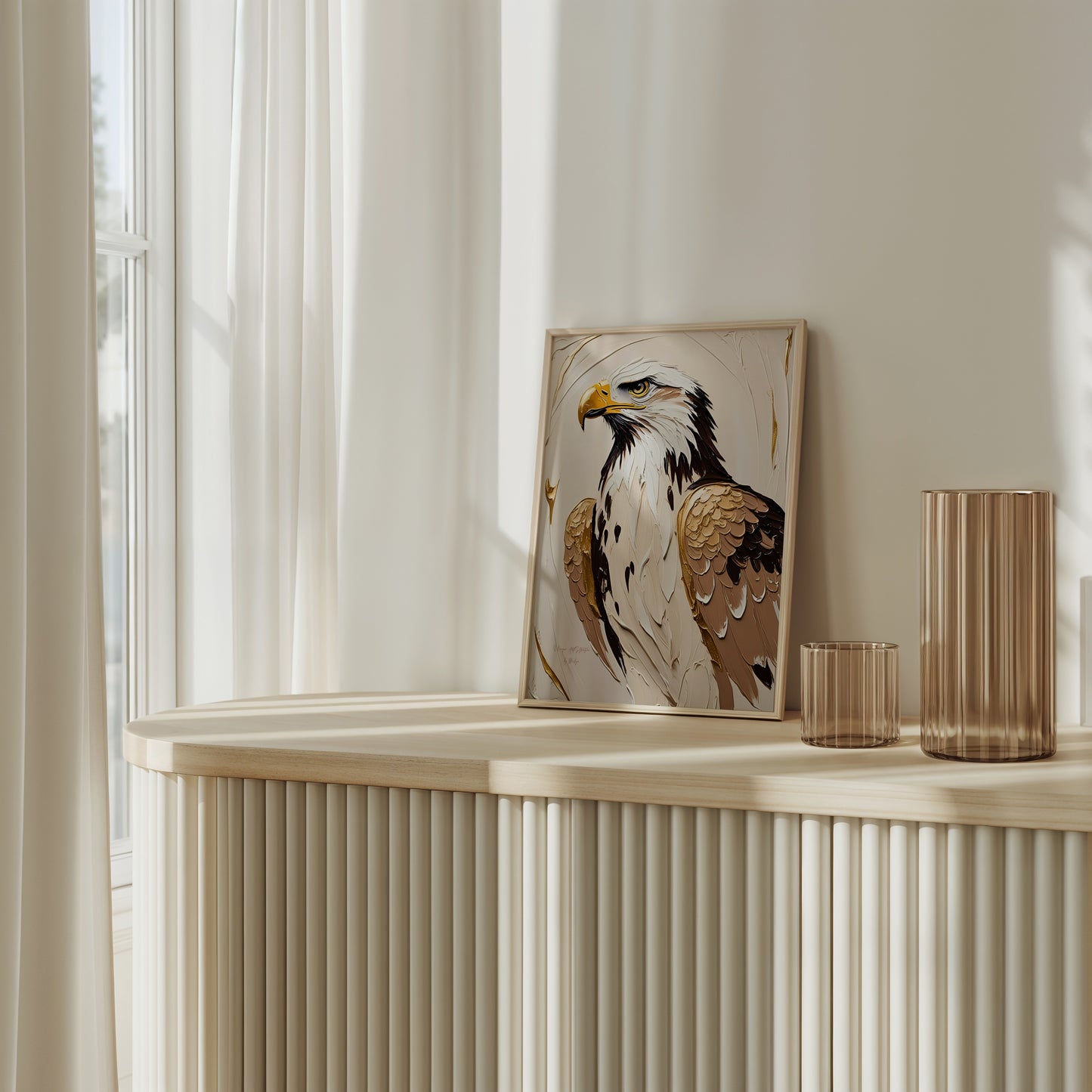Golden Eagle, Adler Poster, Schwarz Goldene Beige Wandkunst, Animal Print, Wanddekoration, ungerahmt; Wall Art, Home Decor - Hochwertiges Künstlerpapier, seidenmatt