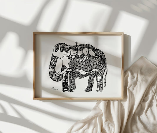 Neurografik Elefant Poster, minimalistische geometrische Wandkunst, Handgezeichnete Wanddeko, ungerahmt, Trendy Wall Art, Wall Decor, Wall Art Prints - Hochwertiges Künstlerpapier, seidenmatt