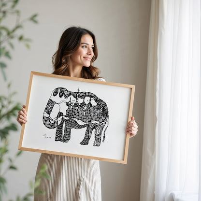 Neurografik Elefant Poster, minimalistische geometrische Wandkunst, Handgezeichnete Wanddeko, ungerahmt, Trendy Wall Art, Wall Decor, Wall Art Prints - Hochwertiges Künstlerpapier, seidenmatt