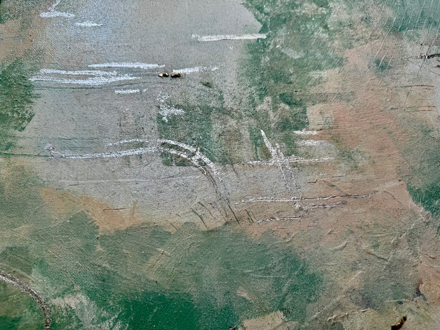 'Green in Harmony' Abstrakte Acrylmalerei mit Silberakzenten auf Leinwand, 60x80 cm; Ungerahmt