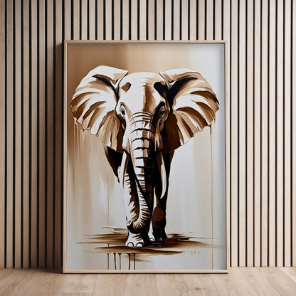 Wise Elephant, Elefanten Poster, Beige Goldene Wandkunst, Animal Print, Wanddekoration, ungerahmt; Wall Art, Home Decor - Hochwertiges Künstlerpapier, seidenmatt