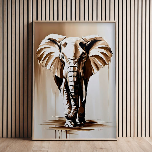 Wise Elephant, Elefanten Poster, Beige Goldene Wandkunst, Animal Print, Wanddekoration, ungerahmt; Wall Art, Home Decor - Hochwertiges Künstlerpapier, seidenmatt