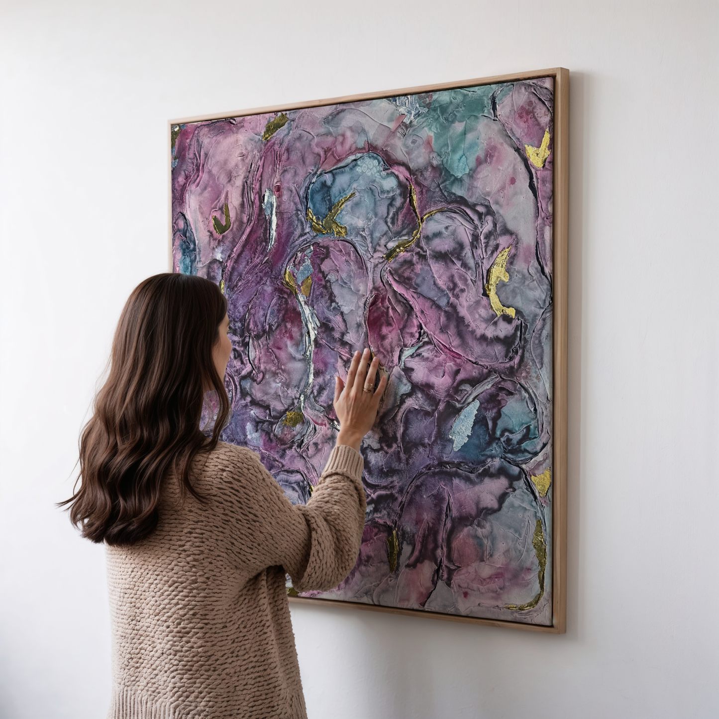 Purple Love, dreidimensionale Acrylmalerei auf Leinwand, 80x80 cm, ungerahmt