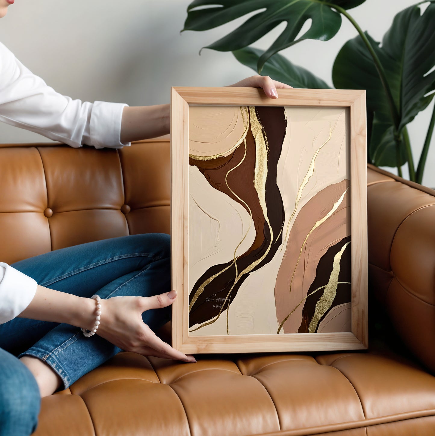 Natural Gold Poster, Beige Goldene Wandkunst, Golden Wall Art, Elegante Wanddeko, ungerahmt; Wall Art, Home Decor - Hochwertiges Künstlerpapier, seidenmatt
