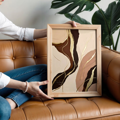 Natural Gold Poster, Beige Goldene Wandkunst, Golden Wall Art, Elegante Wanddeko, ungerahmt; Wall Art, Home Decor - Hochwertiges Künstlerpapier, seidenmatt