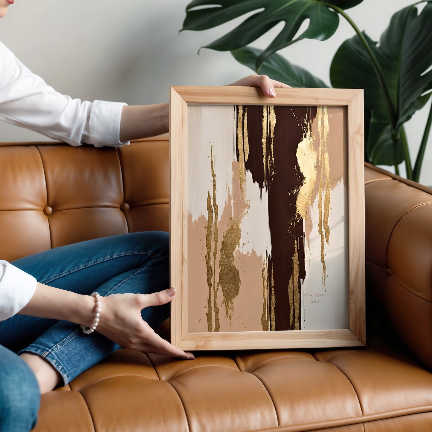 Natural Gold Poster, Beige Goldene Wandkunst, Golden Wall Art, Elegante Wanddeko, ungerahmt; Wall Art, Home Decor - Hochwertiges Künstlerpapier, seidenmatt