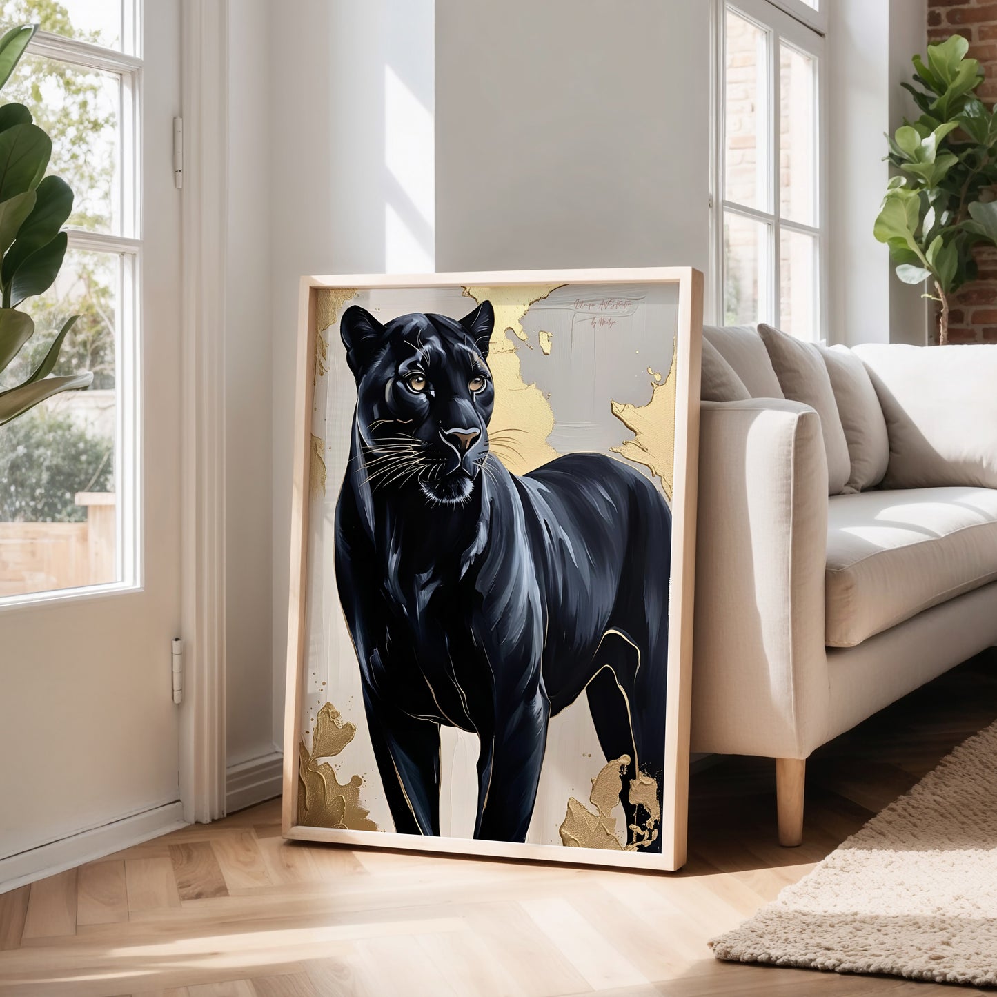 Black Panthera, Panther Poster, Schwarz Goldene Wandkunst, Animal Print, Wanddekoration, ungerahmt; Wall Art, Home Decor - Hochwertiges Künstlerpapier, seidenmatt