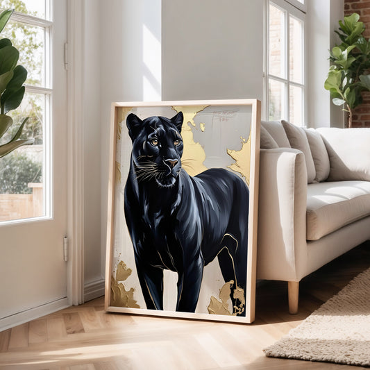 Black Panthera, Panther Poster, Schwarz Goldene Wandkunst, Animal Print, Wanddekoration, ungerahmt; Wall Art, Home Decor - Hochwertiges Künstlerpapier, seidenmatt