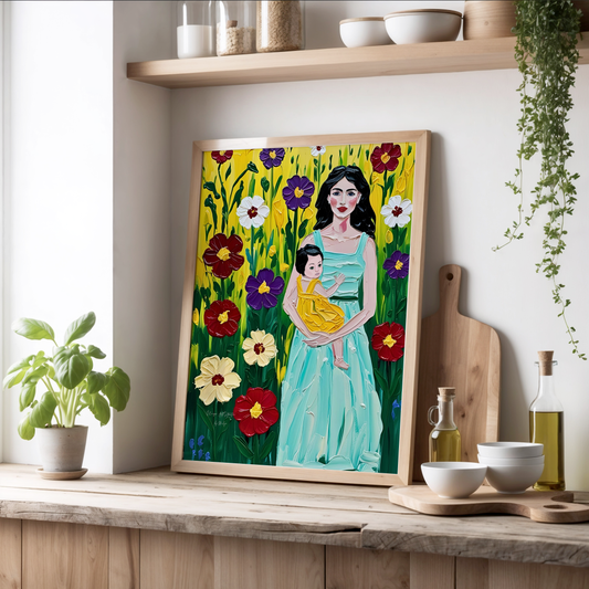 Mother in Spring Poster, Florales Acyrlbild, Blumenmotiv, Frühling Poster, Abstrakte Wandkunst,  ungerahmt; Wall Art, Home Decor, Art Prints