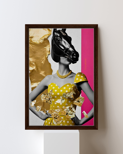 Italian Horse Lady - Extravagante gerahmte Leinwand, Holzrahmen, Luxury Decor, Framed Canva, Italian Design, Trendy Wall Art