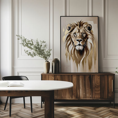 Golden Lion, Löwen Poster, Beige Goldene Wandkunst, Animal Print, Wanddekoration, ungerahmt; Wall Art, Home Decor - Hochwertiges Künstlerpapier, seidenmatt