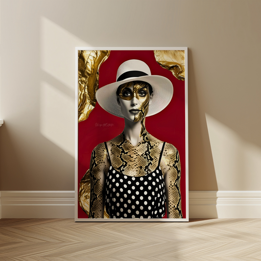 Lady in Snake-  Extravagantes Poster, Italienische Schlangenfrau, Luxury Decor, Modern Art, Italian Design, Trendy Wall Art