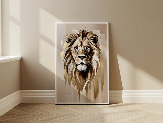 Golden Lion, Löwen Poster, Beige Goldene Wandkunst, Animal Print, Wanddekoration, ungerahmt; Wall Art, Home Decor - Hochwertiges Künstlerpapier, seidenmatt