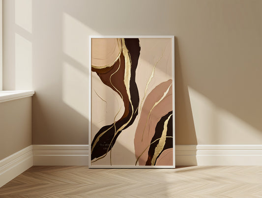 Natural Gold Poster, Beige Goldene Wandkunst, Golden Wall Art, Elegante Wanddeko, ungerahmt; Wall Art, Home Decor - Hochwertiges Künstlerpapier, seidenmatt