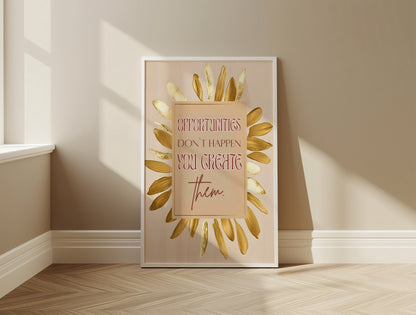 Motivation Poster, Beige Goldene Wandkunst, Quote, Golden Wall Art, ungerahmt; Wall Art, Home Decor - Hochwertiges Künstlerpapier, seidenmatt