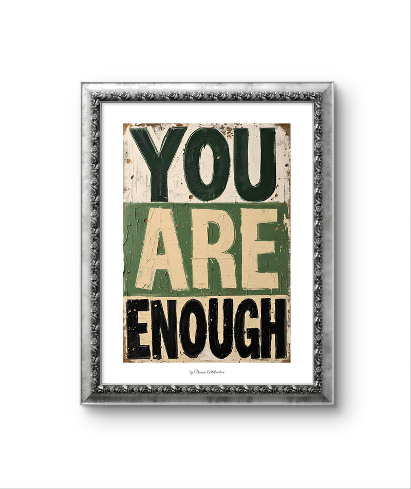 'Your are enough' Motivierendes Poster über Selbstliebe im silbernen Rahmen, ideal für moderne Wohnräume im Bereich Home & Garden Dekor.