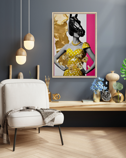 Italian Horse Lady - Extravagante gerahmte Leinwand, Holzrahmen, Luxury Decor, Framed Canva, Italian Design, Trendy Wall Art