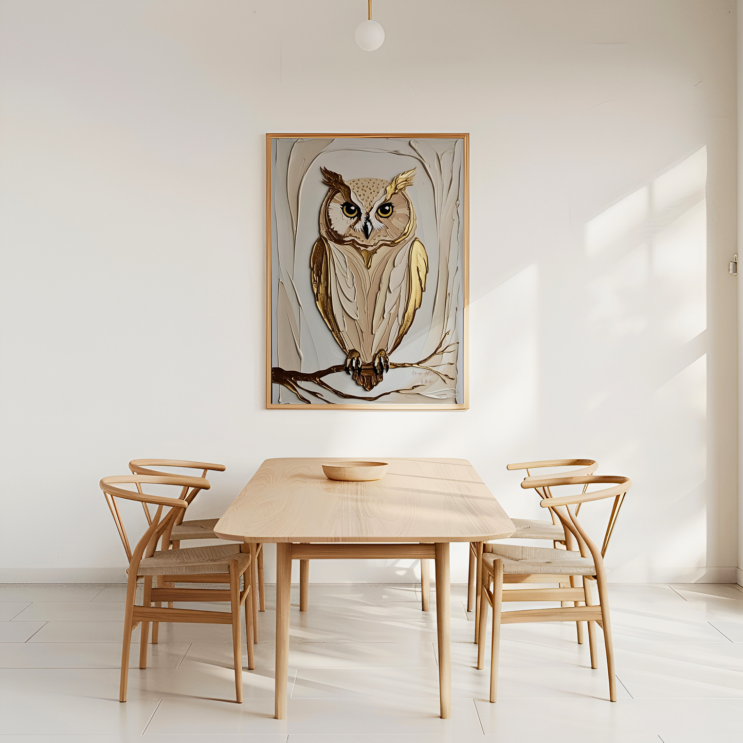 Golden Owl, Eulen Poster, Beige Goldene Wandkunst, Animal Print, Wanddekoration, ungerahmt; Wall Art, Home Decor - Hochwertiges Künstlerpapier, seidenmatt