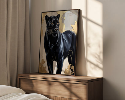 Black Panthera, Panther Poster, Schwarz Goldene Wandkunst, Animal Print, Wanddekoration, ungerahmt; Wall Art, Home Decor - Hochwertiges Künstlerpapier, seidenmatt