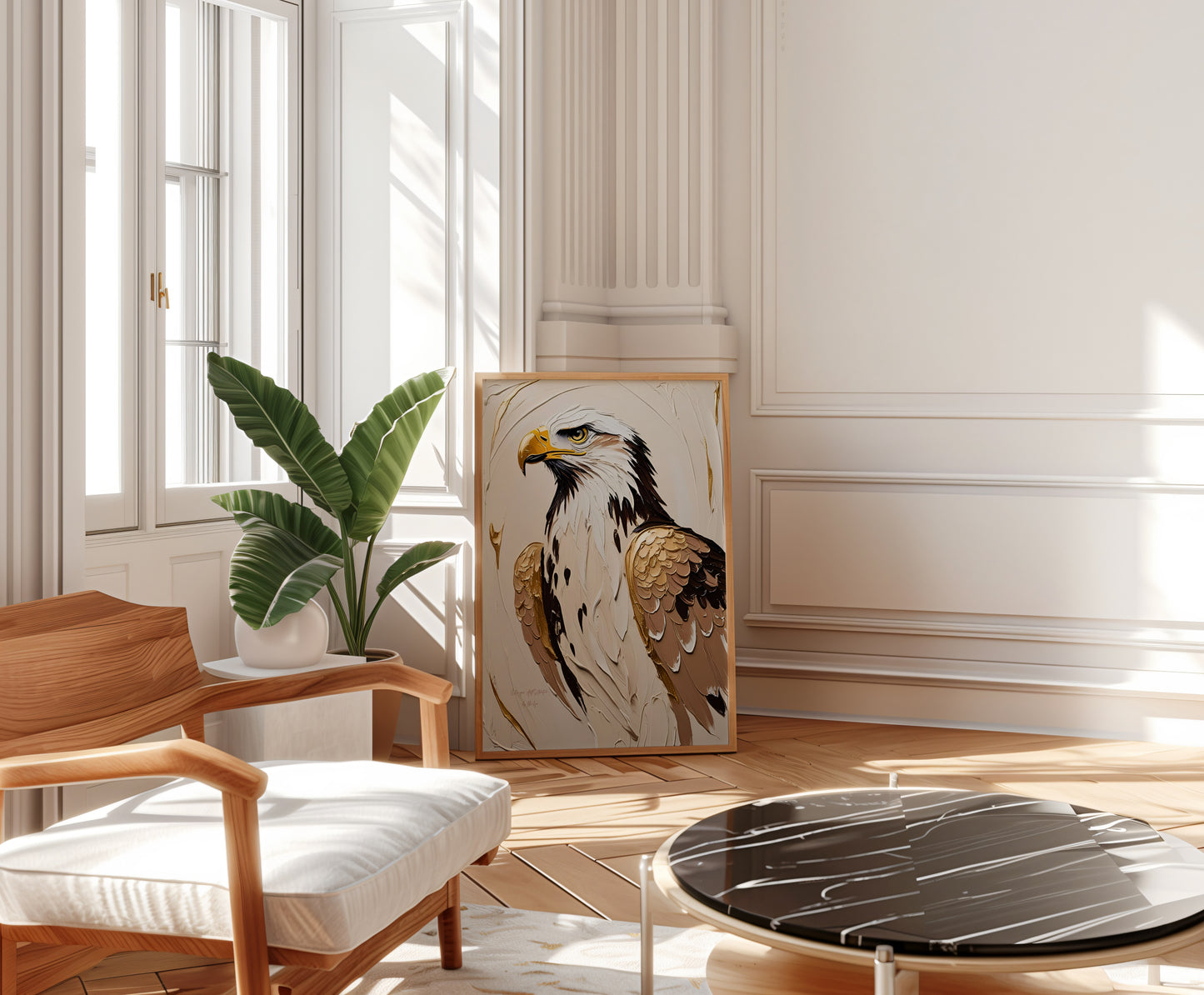 Golden Eagle, Adler Poster, Schwarz Goldene Beige Wandkunst, Animal Print, Wanddekoration, ungerahmt; Wall Art, Home Decor - Hochwertiges Künstlerpapier, seidenmatt