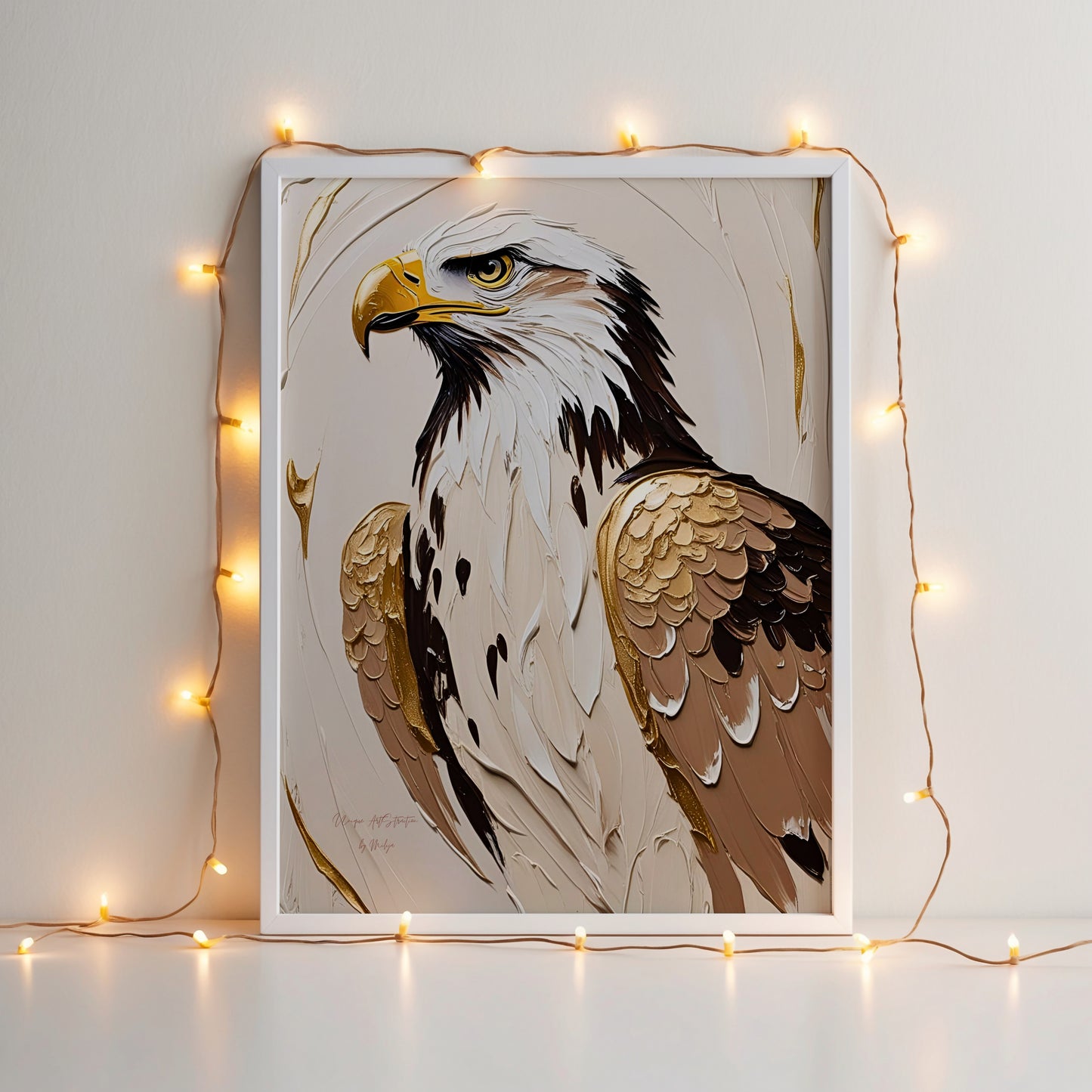 Golden Eagle, Adler Poster, Schwarz Goldene Beige Wandkunst, Animal Print, Wanddekoration, ungerahmt; Wall Art, Home Decor - Hochwertiges Künstlerpapier, seidenmatt