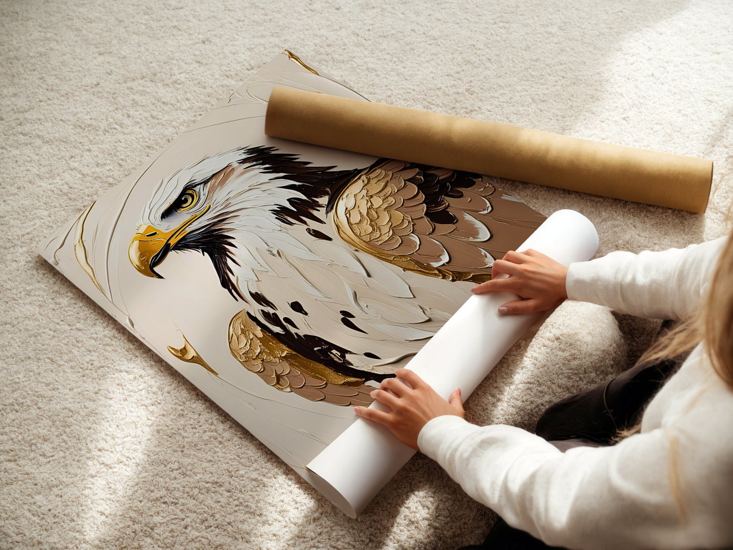 Golden Eagle, Adler Poster, Schwarz Goldene Beige Wandkunst, Animal Print, Wanddekoration, ungerahmt; Wall Art, Home Decor - Hochwertiges Künstlerpapier, seidenmatt