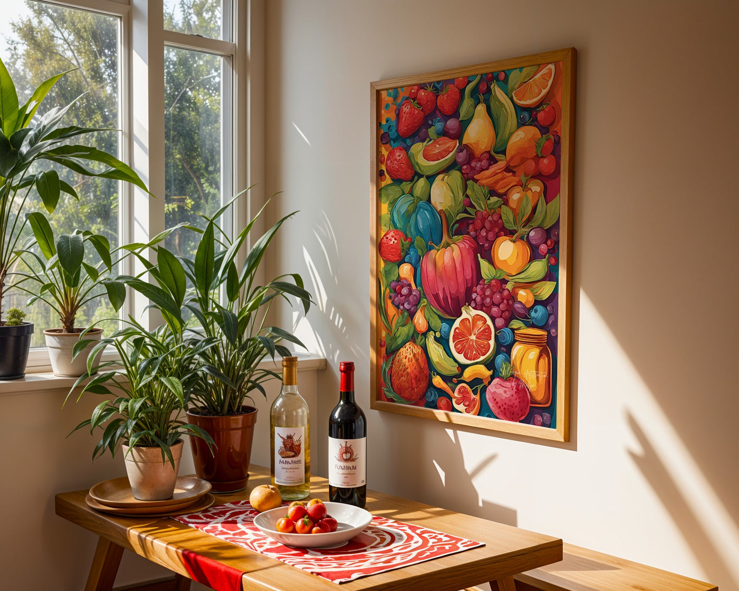 Mass of Fruits, Buntes Abstraktes Früchte Poster , Kunstdruck für Küche oder Esszimmer, ungerahmt – Hochwertiges Künstlerpapier, seidenmatt