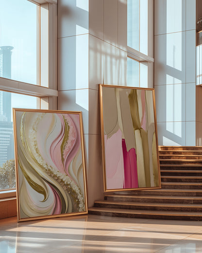 Colors in love Poster, Edler Print und Rosa, beige und Gold, Wandkunst, ungerahmt - Hochwertiges Künstlerpapier, seidenmatt