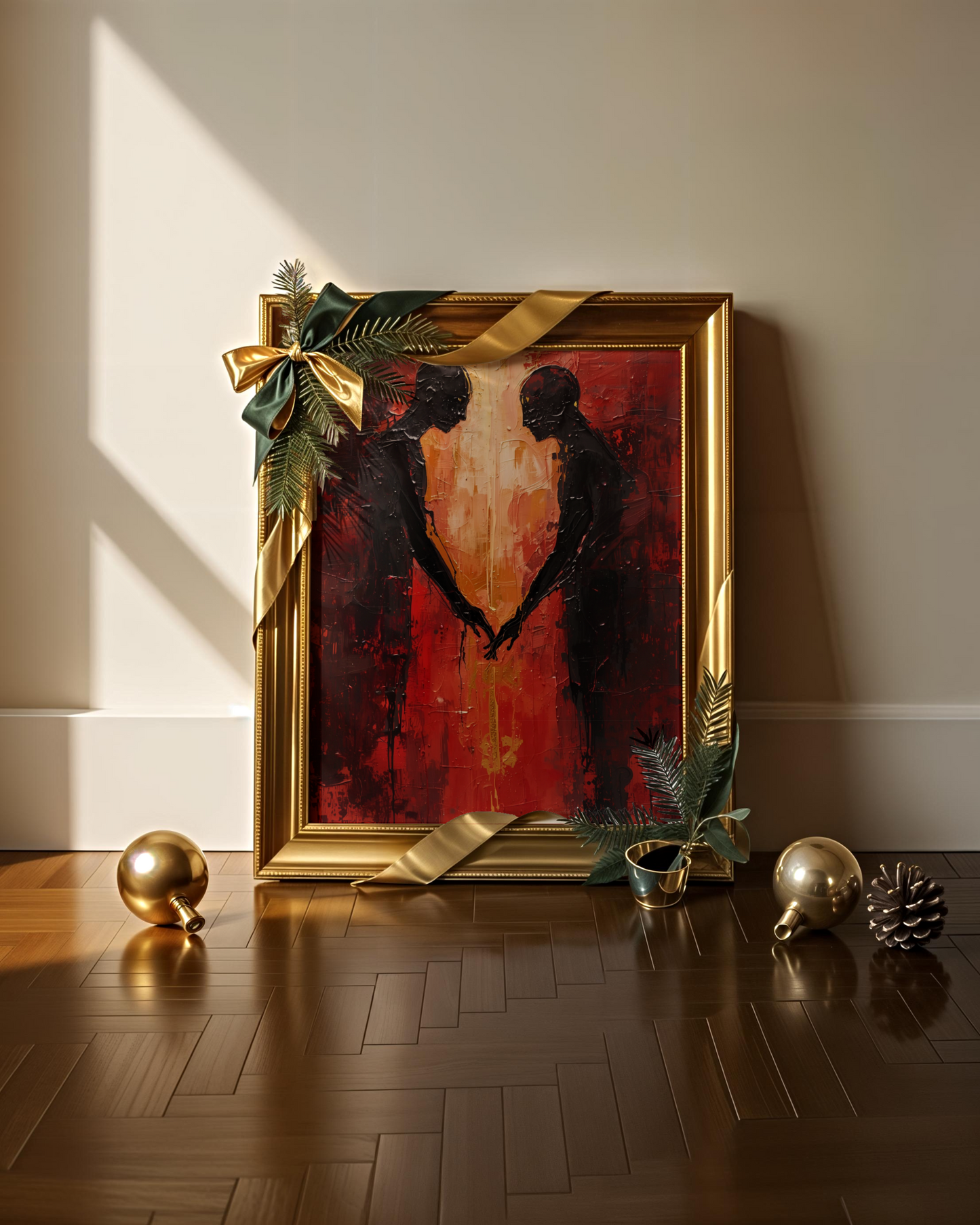 Abstrakte Weihnachtskunst von Unique ArtStraction – Verbindung, Wärme und Achtsamkeit in modernen Farbtönen interpretiert. Dreidimensionale Wirkung, Weihnachten, Geschenk, Elegante Wanddekoration, Ungerahmtes Poster