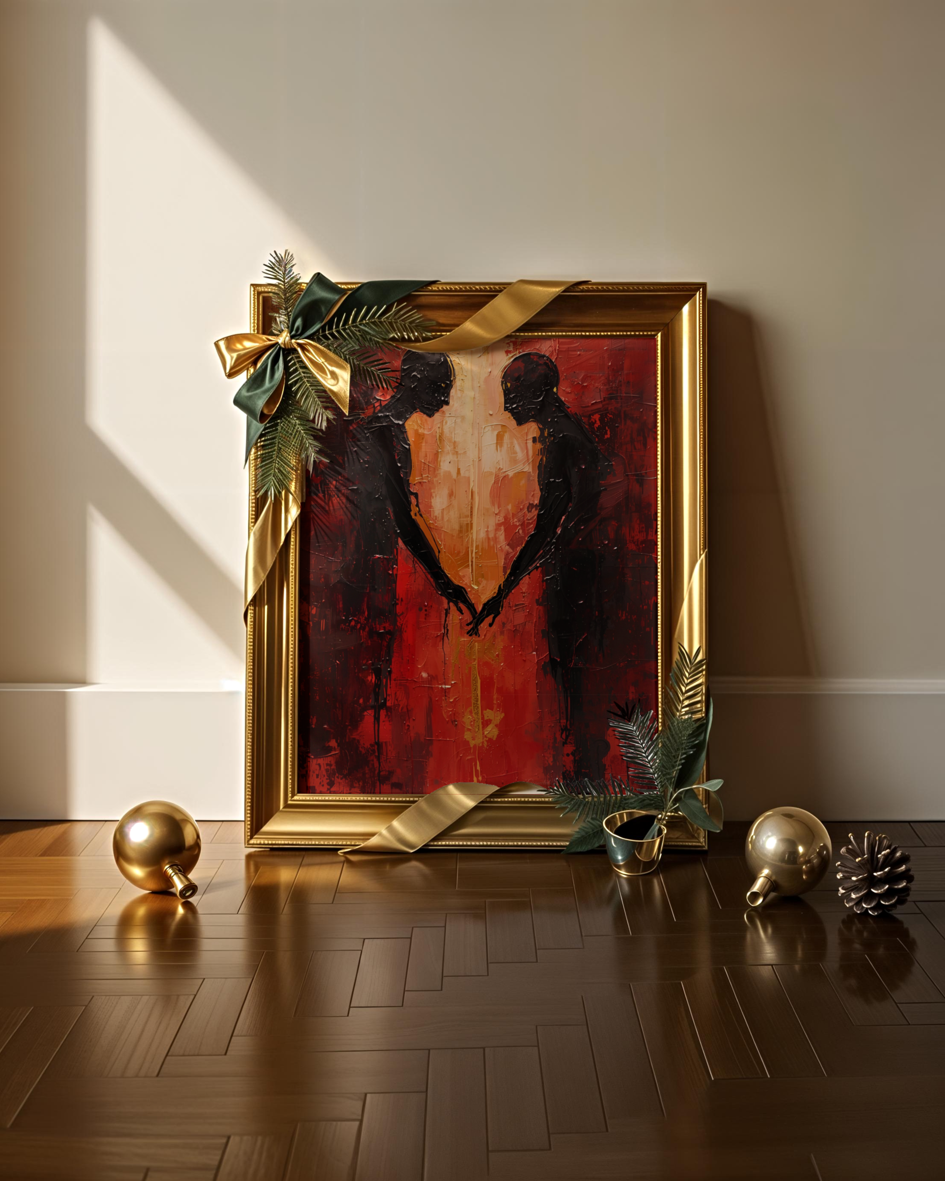 Abstrakte Weihnachtskunst von Unique ArtStraction – Verbindung, Wärme und Achtsamkeit in modernen Farbtönen interpretiert. Dreidimensionale Wirkung, Weihnachten, Geschenk, Elegante Wanddekoration, Ungerahmtes Poster