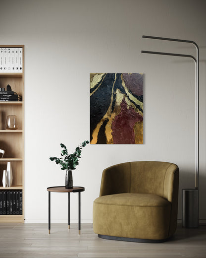 Goldene Tiefe, Abstrakte Acrylmalerei auf Leinwand, 50x70 cm; ungerahmt