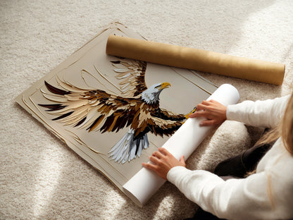 Golden Eagle, Adler Poster, Schwarz Goldene Beige Wandkunst, Animal Print, Wanddekoration, ungerahmt; Wall Art, Home Decor - Hochwertiges Künstlerpapier, seidenmatt