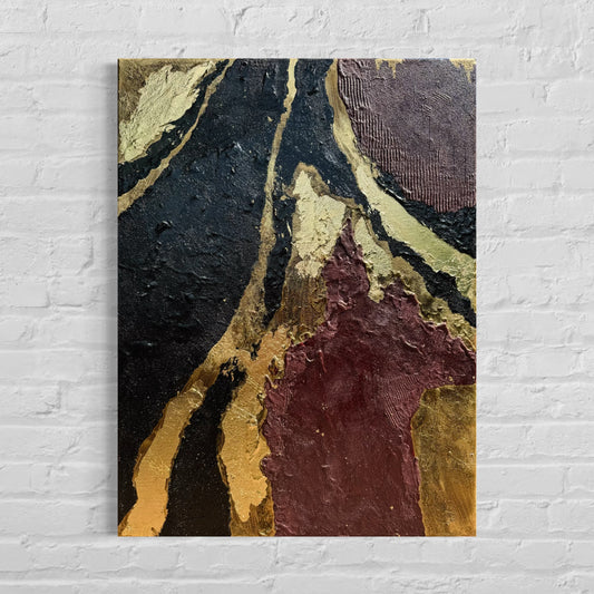 Goldene Tiefe, Abstrakte Acrylmalerei auf Leinwand, 50x70 cm; ungerahmt