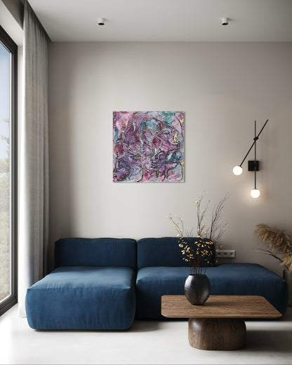 Purple Love, dreidimensionale Acrylmalerei auf Leinwand, 80x80 cm, ungerahmt