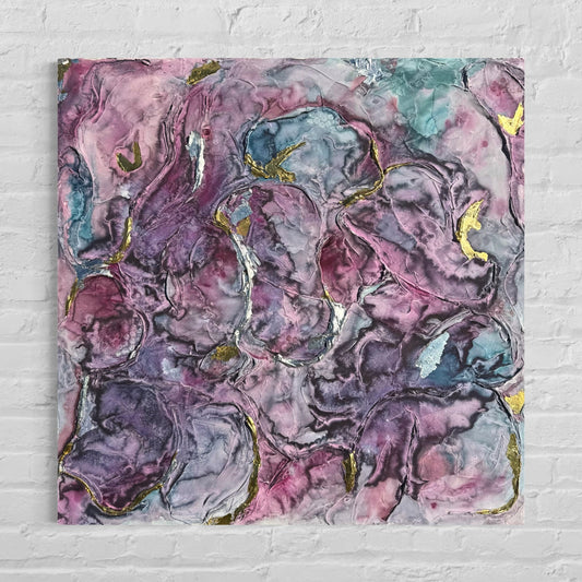 Purple Love, dreidimensionale Acrylmalerei auf Leinwand, 80x80 cm, ungerahmt
