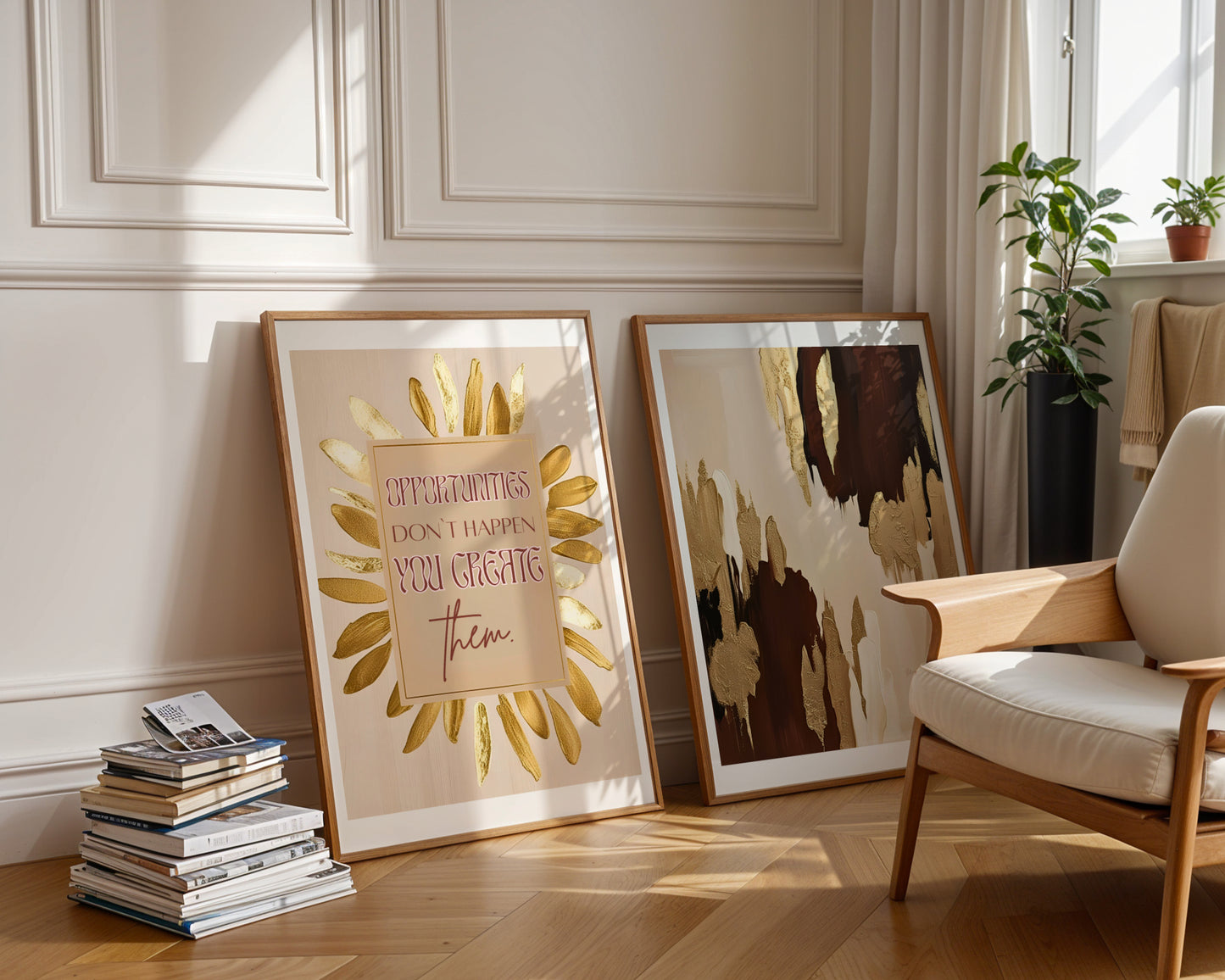 Motivation Poster, Beige Goldene Wandkunst, Quote, Golden Wall Art, ungerahmt; Wall Art, Home Decor - Hochwertiges Künstlerpapier, seidenmatt