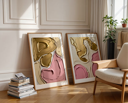 Colors in love Poster, Edler Print in Rosa, Beige und Gold; Wandkunst, ungerahmt, Hochwertiges Künstlerpapier, seidenmatt