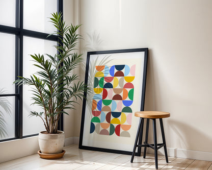 Geometrisches Poster, Retro Print, ungerahmt, Trendy Poster, Kunstdruck für Wohnraum und Kinderzimmer, - Hochwertiges Künstlerpapier, seidenmatt