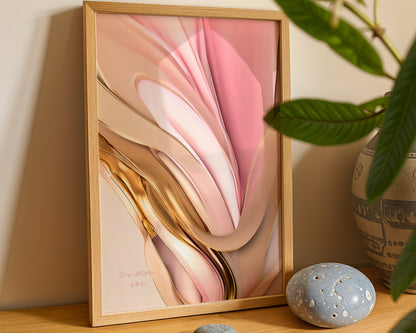 Loving Harmony Poster, Edler Print, Rosa Goldene Wandkunst, ungerahmt - Hochwertiges Künstlerpapier, seidenmatt
