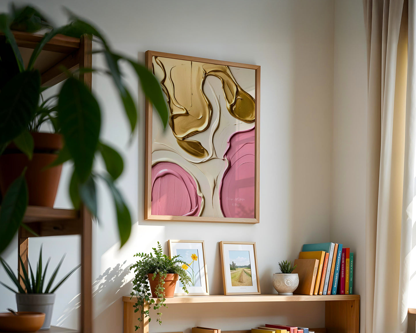 Colors in love Poster, Edler Print in Rosa, Beige und Gold; Wandkunst, ungerahmt, Hochwertiges Künstlerpapier, seidenmatt