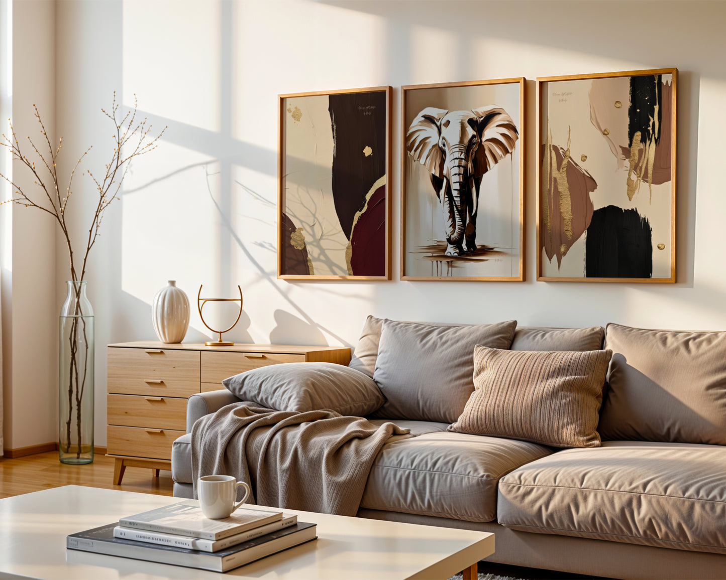 Wise Elephant, Elefanten Poster, Beige Goldene Wandkunst, Animal Print, Wanddekoration, ungerahmt; Wall Art, Home Decor - Hochwertiges Künstlerpapier, seidenmatt