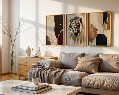 Golden Lion, Löwen Poster, Beige Goldene Wandkunst, Animal Print, Wanddekoration, ungerahmt; Wall Art, Home Decor - Hochwertiges Künstlerpapier, seidenmatt