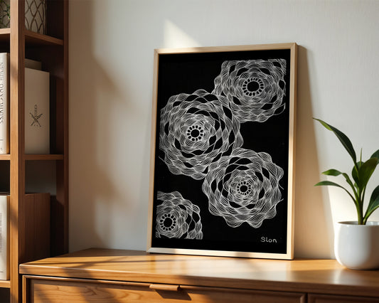 Neurografik Poster in Schwarz Silber, Minimalistische geometrische Wandkunst, Wanddeko Wohnzimmer, ungerahmt, Wall Art, Wall Decor, Trendy Wall Art Prints - Hochwertiges Künstlerpapier, seidenmatt