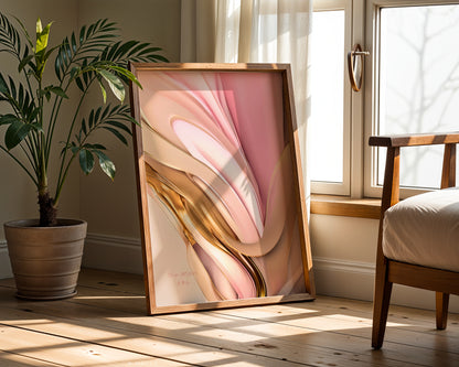 Loving Harmony Poster, Edler Print, Rosa Goldene Wandkunst, ungerahmt - Hochwertiges Künstlerpapier, seidenmatt