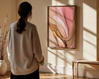Loving Harmony Poster, Edler Print, Rosa Goldene Wandkunst, ungerahmt - Hochwertiges Künstlerpapier, seidenmatt