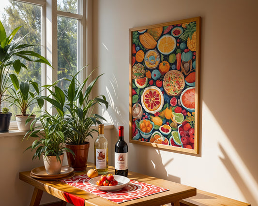 Heaven of Fruits, Buntes Abstraktes Früchte Poster, Kunstdruck für Küche oder Esszimmer, ungerahmt - Hochwertiges Künstlerpapier, seidenmatt