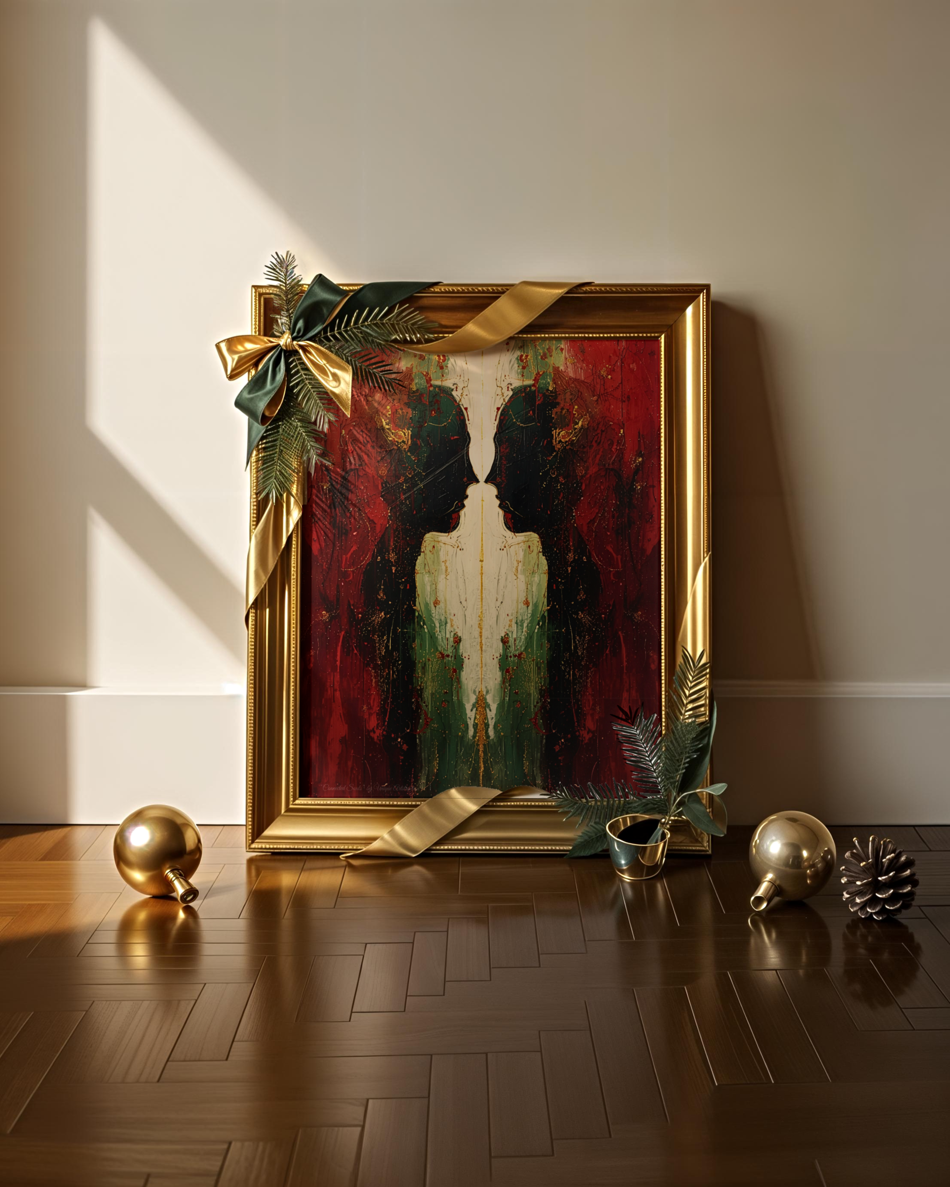 Abstrakte Weihnachtskunst von Unique ArtStraction – Verbindung, Wärme und Achtsamkeit in modernen Farbtönen interpretiert. Edles Poster, Weihnachten, Geschenk, Winter, Rot goldenes Poster, ungerahmt, Familie und Liebe